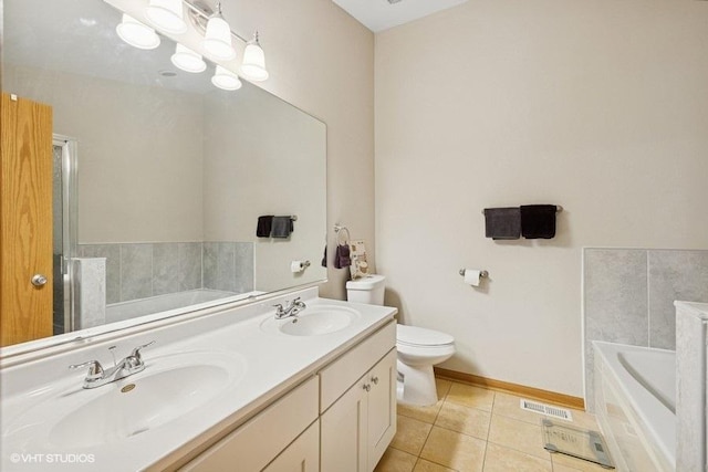 711 Creekside Cir Unit 711, Gurnee, IL 60031 - full bathroom with a garden tub, tile patterned flooring, double vanity, and a shower stall