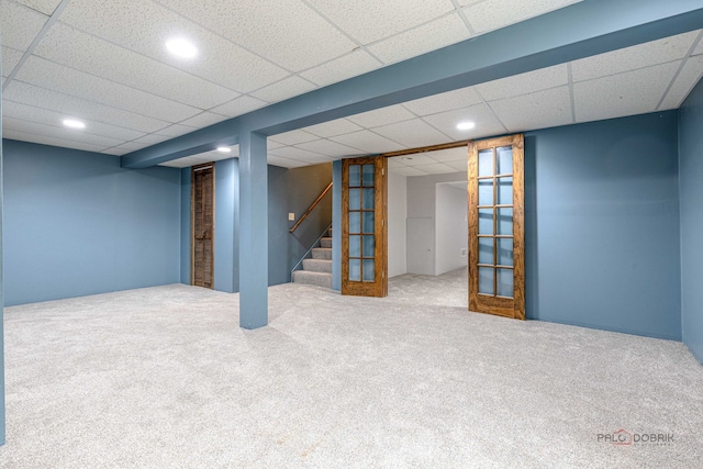 330 Greenview Ln, Lake Villa, IL 60046 - finished below grade area with carpet, stairs, recessed lighting, and a drop ceiling