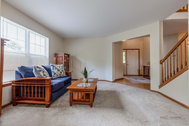 330 Greenview Ln, Lake Villa, IL 60046 - carpeted living room with baseboards and stairs