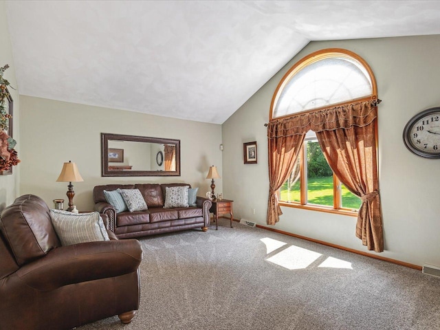 12828 Menominee Trl, Roscoe, IL 61073 - living room featuring lofted ceiling and carpet