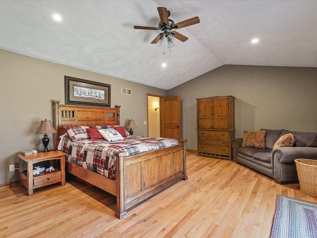12828 Menominee Trl, Roscoe, IL 61073 - bedroom featuring light wood finished floors, lofted ceiling, recessed lighting, and a ceiling fan