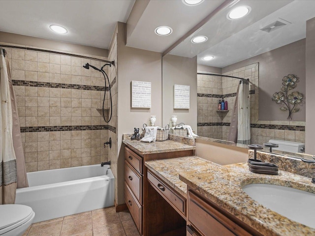 12828 Menominee Trl, Roscoe, IL 61073 - full bath featuring shower / bath combination with curtain, vanity, tile patterned floors, and recessed lighting