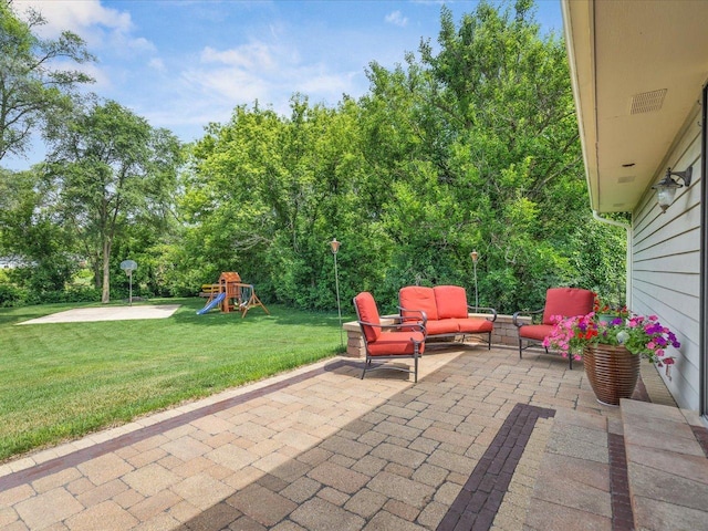 12828 Menominee Trl, Roscoe, IL 61073 - view of patio with outdoor lounge area and a playground