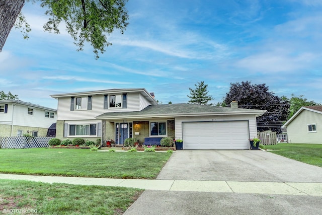 445 Kinkaid Ct, Des Plaines, IL 60016 - traditional home featuring driveway, an attached garage, brick siding, and a porch