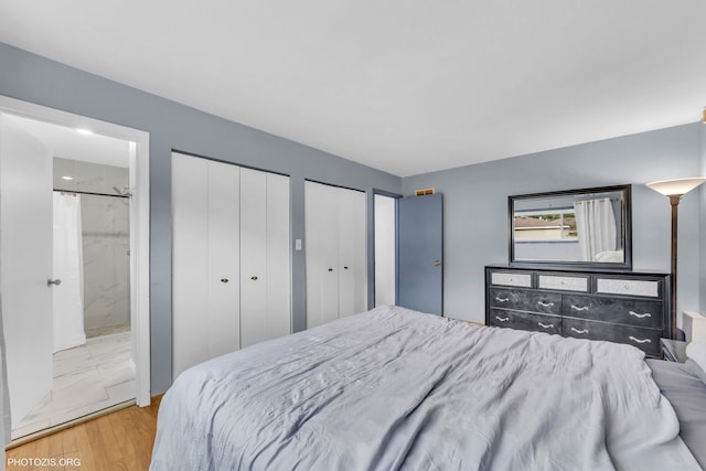 445 Kinkaid Ct, Des Plaines, IL 60016 - bedroom featuring connected bathroom, two closets, and wood finished floors