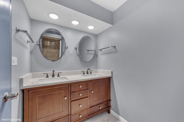 445 Kinkaid Ct, Des Plaines, IL 60016 - full bath with double vanity and baseboards