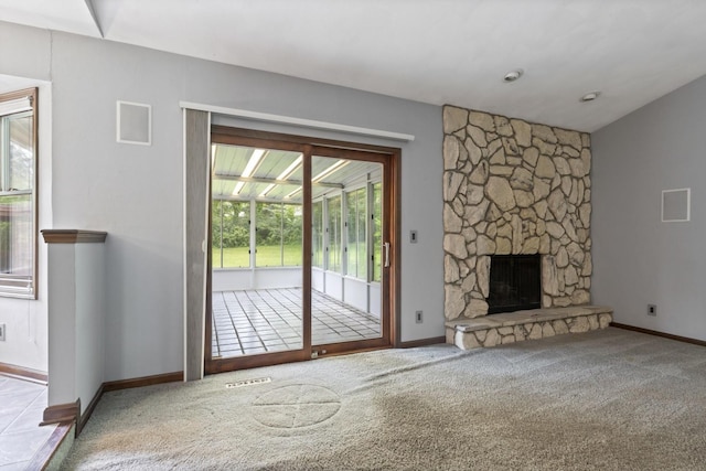 1485 Bryn Mawr Ln, Rockford, IL 61107 - unfurnished living room featuring carpet floors and a fireplace