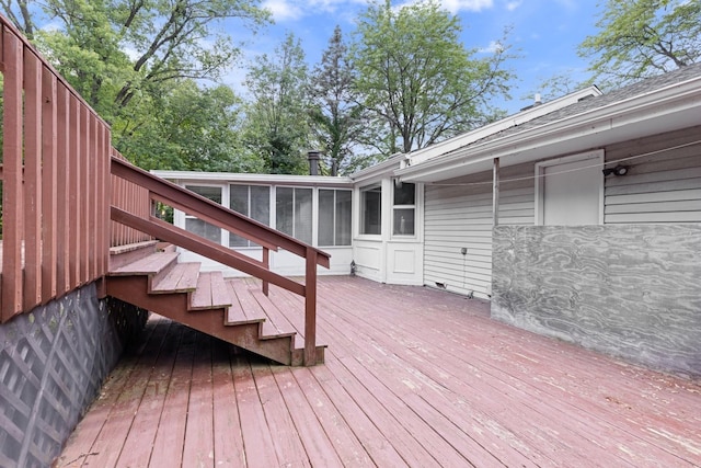 1485 Bryn Mawr Ln, Rockford, IL 61107 - wooden deck featuring a sunroom and stairway