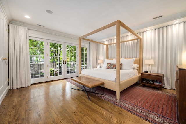 2131 W Schiller St, Chicago, IL 60622 - bedroom with access to outside, crown molding, french doors, and wood finished floors