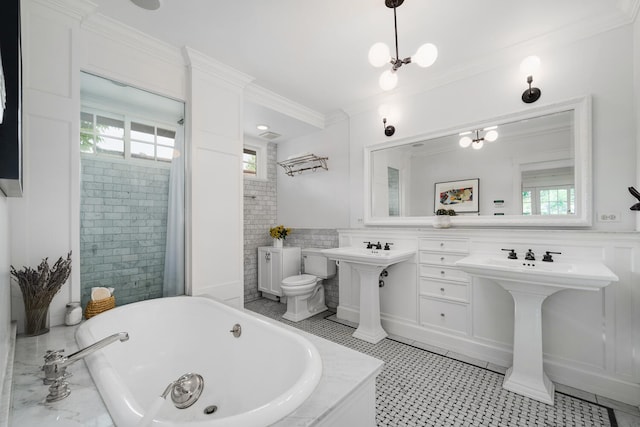 2131 W Schiller St, Chicago, IL 60622 - full bath featuring a bath, ornamental molding, and tiled shower