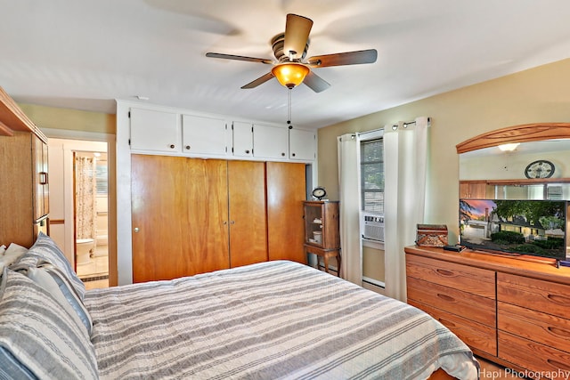 3914 N Richmond Rd, Johnsburg, IL 60051 - bedroom featuring ceiling fan, connected bathroom, a closet, and multiple windows