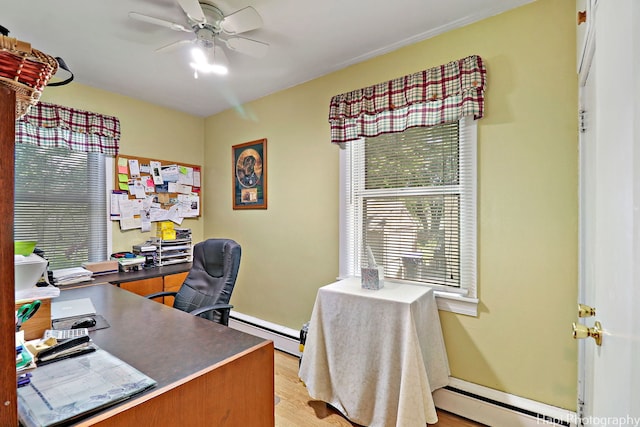 3914 N Richmond Rd, Johnsburg, IL 60051 - office area with ceiling fan, healthy amount of natural light, baseboard heating, and light wood-style flooring