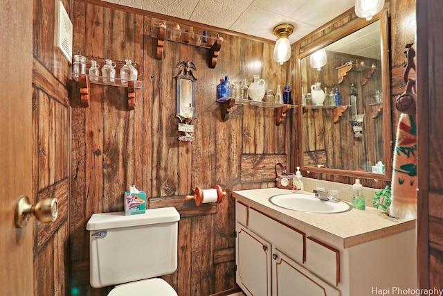 3914 N Richmond Rd, Johnsburg, IL 60051 - half bathroom featuring wood walls and vanity