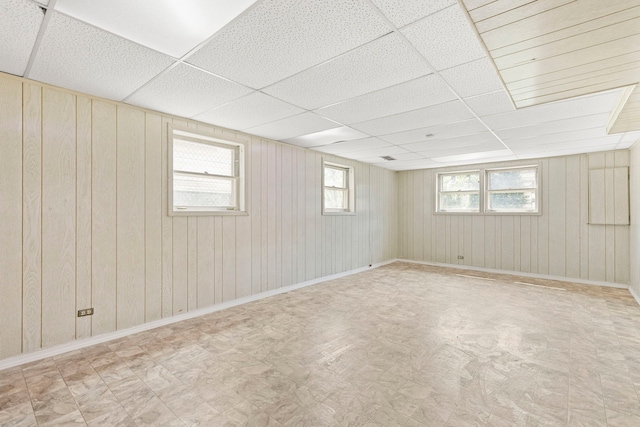 8716 S Merrill Ave, Chicago, IL 60617 - below grade area with a paneled ceiling, light flooring, and wood walls