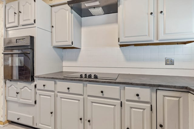 8716 S Merrill Ave, Chicago, IL 60617 - kitchen with black appliances, range hood, dark countertops, and white cabinets