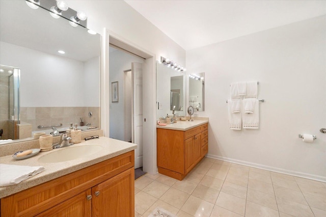 1700 Riverwoods Dr Unit 520, Melrose Park, IL 60160 - bathroom featuring vanity, a garden tub, tile patterned flooring, and a shower stall