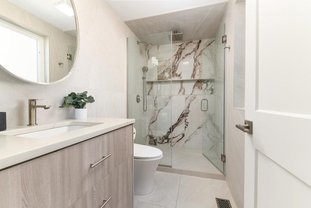 5309 Crain St, Skokie, IL 60077 - full bathroom featuring vanity, a marble finish shower, and tile patterned floors
