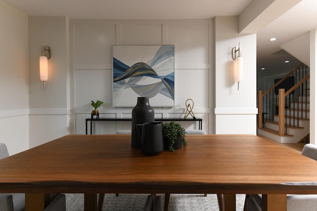 5309 Crain St, Skokie, IL 60077 - dining area featuring stairway and recessed lighting