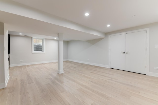 5309 Crain St, Skokie, IL 60077 - below grade area with light wood-style flooring and recessed lighting