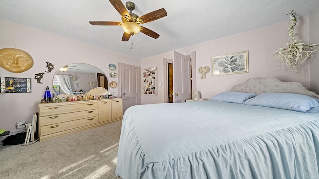 123 E 3rd St, Byron, IL 61010 - bedroom with light carpet and a ceiling fan
