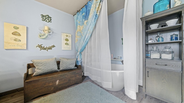 123 E 3rd St, Byron, IL 61010 - interior space featuring wood finished floors and a tub