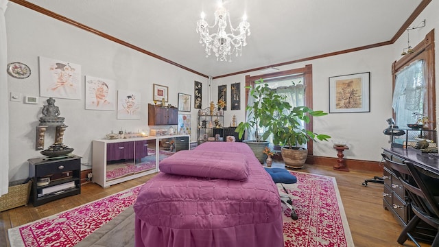 123 E 3rd St, Byron, IL 61010 - living area featuring ornamental molding, a chandelier, and wood finished floors