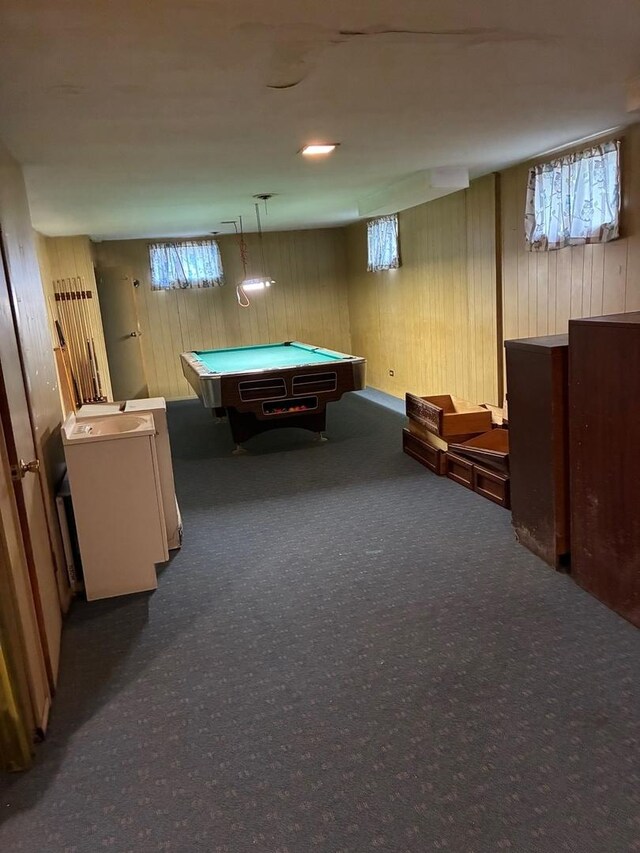 10 Lombard Cir, Lombard, IL 60148 - game room with pool table, carpet floors, wood walls, and healthy amount of natural light