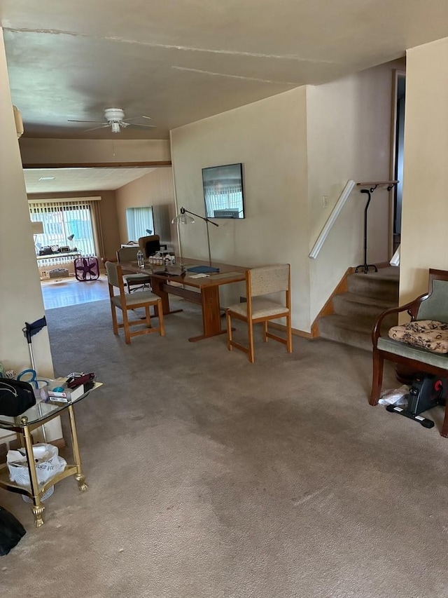 10 Lombard Cir, Lombard, IL 60148 - living area with carpet, a ceiling fan, and stairway