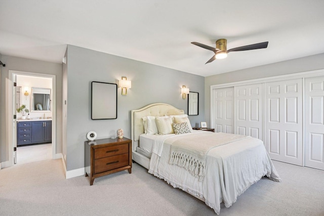 0N467 Cloos Ct, Winfield, IL 60190 - bedroom featuring light carpet, a closet, and ceiling fan
