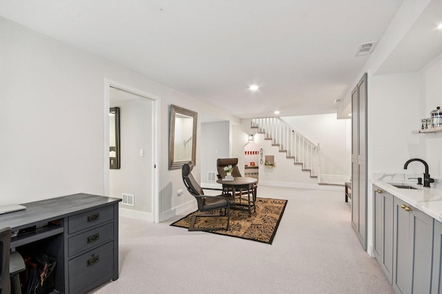 0N467 Cloos Ct, Winfield, IL 60190 - living area with light carpet, stairway, and recessed lighting