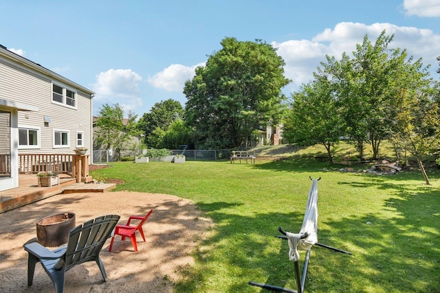 0N467 Cloos Ct, Winfield, IL 60190 - view of yard with a fire pit and a wooden deck