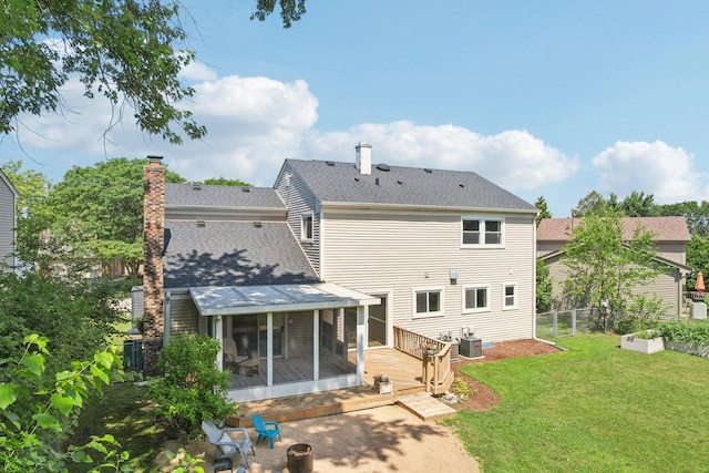 0N467 Cloos Ct, Winfield, IL 60190 - back of house with a sunroom, a chimney, and a shingled roof