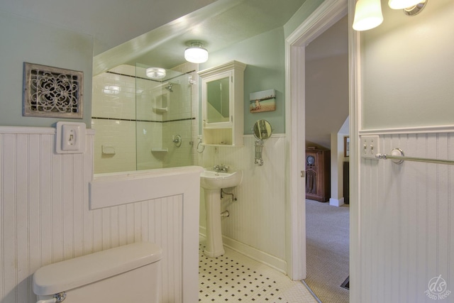 275 N Main St, Crystal Lake, IL 60014 - bathroom with wainscoting and tiled shower