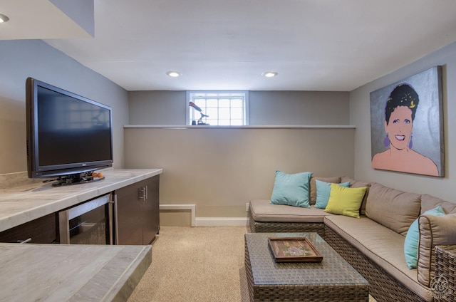 275 N Main St, Crystal Lake, IL 60014 - living area featuring beverage cooler, carpet flooring, and recessed lighting
