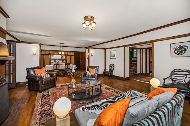 519 N Elmwood Ave, Oak Park, IL 60302 - living room with hardwood / wood-style floors, crown molding, and a chandelier