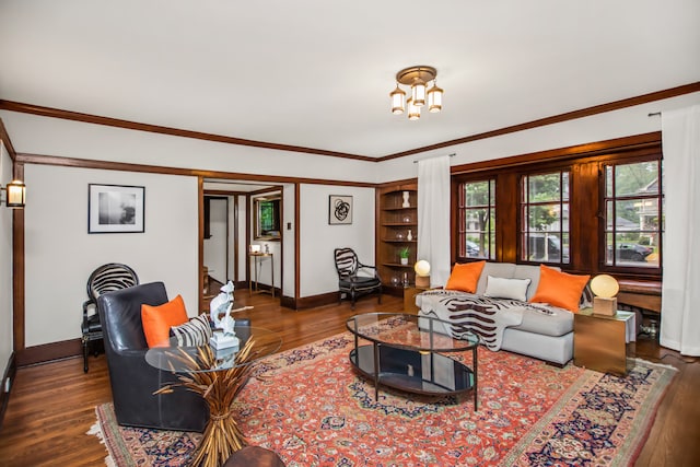 519 N Elmwood Ave, Oak Park, IL 60302 - living room with wood finished floors, ornamental molding, and a chandelier