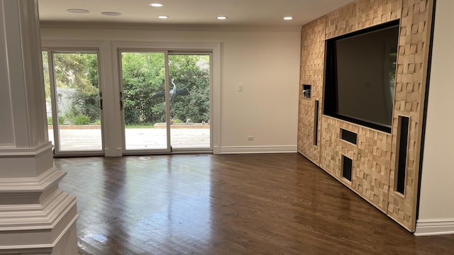 513 Laurel St, Elk Grove Village, IL 60007 - unfurnished living room with plenty of natural light, crown molding, dark wood finished floors, and recessed lighting