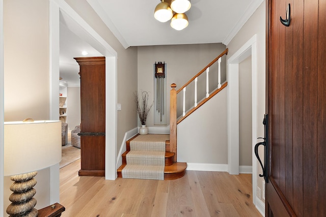 15606 W Sweedler Rd, Manhattan, IL 60442 - foyer entrance with stairs, wood finished floors, and crown molding