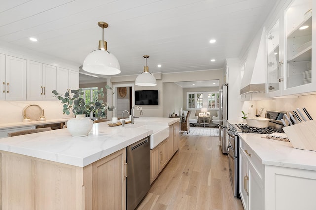 15606 W Sweedler Rd, Manhattan, IL 60442 - kitchen with stainless steel appliances, healthy amount of natural light, a large island with sink, open floor plan, and recessed lighting