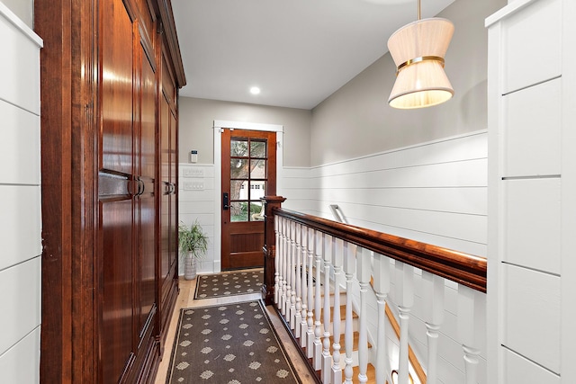 15606 W Sweedler Rd, Manhattan, IL 60442 - hall with a wainscoted wall, recessed lighting, and wood finished floors