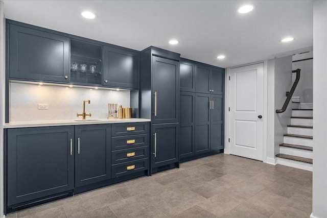 330 Abbotsford Rd, Kenilworth, IL 60043 - indoor wet bar featuring recessed lighting and stairway