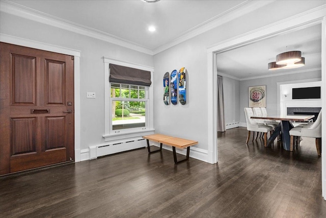 330 Abbotsford Rd, Kenilworth, IL 60043 - entryway featuring a baseboard heating unit, wood finished floors, and ornamental molding