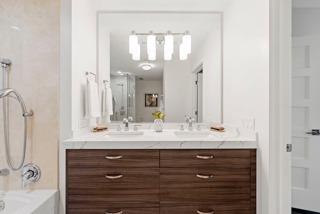 21 E Huron St Unit 3704, Chicago, IL 60611 - bathroom with a shower, double vanity, and a tub to relax in