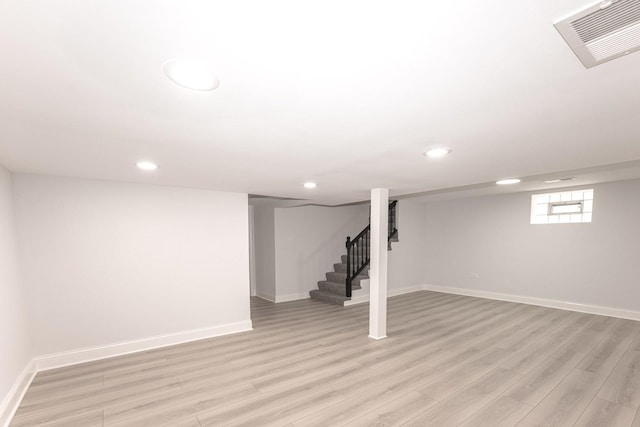 10940 S Trumbull Ave, Chicago, IL 60655 - basement featuring light wood finished floors, recessed lighting, and stairway