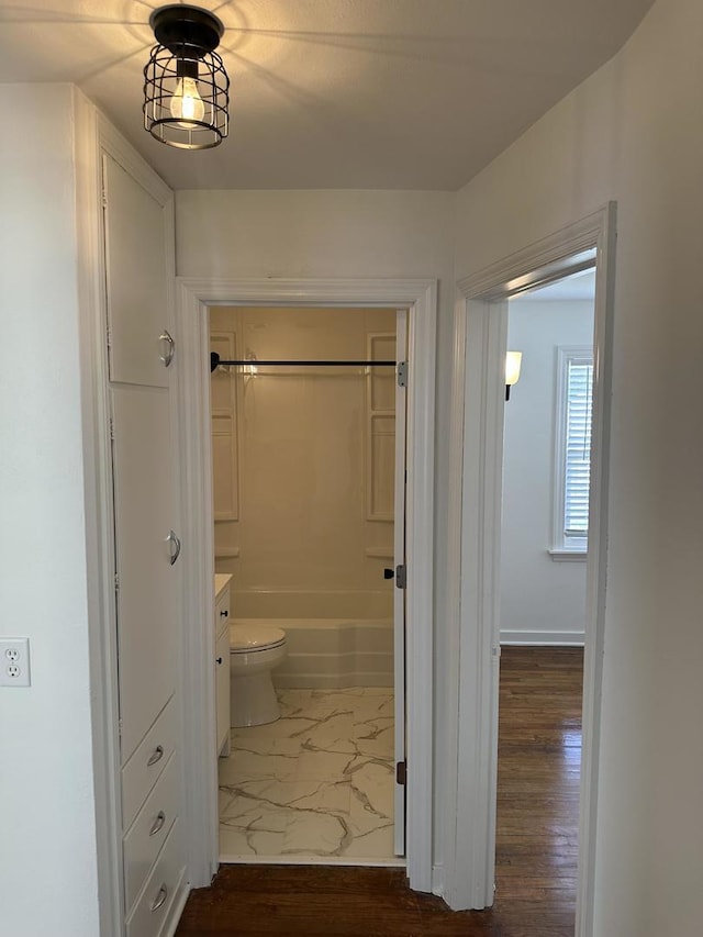 925 E Sangamon Ave, Rantoul, IL 61866 - full bath featuring marble look tiles, shower / bathtub combination, and vanity