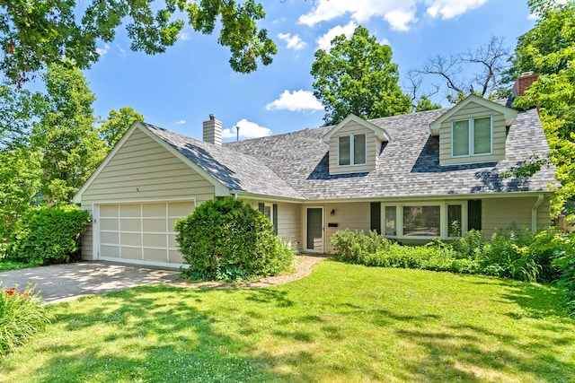 321 Newman Ct, Lake Bluff, IL 60044 - cape cod house with a garage, driveway, a front lawn, a chimney, and a shingled roof