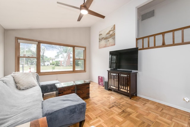 1231 N Hamlin Ave, Park Ridge, IL 60068 - living area with vaulted ceiling and a ceiling fan