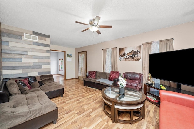 16383 US Highway 52, Newark, IL 60541 - living area with light wood-type flooring, ceiling fan, and a textured ceiling