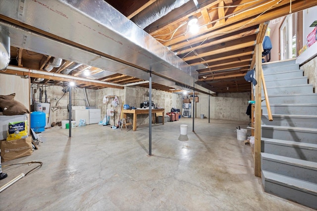 16383 US Highway 52, Newark, IL 60541 - unfinished basement with stairs, washer and dryer, and water heater