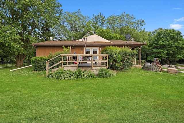 16383 US Highway 52, Newark, IL 60541 - rear view of property with a yard, a wooden deck, and french doors